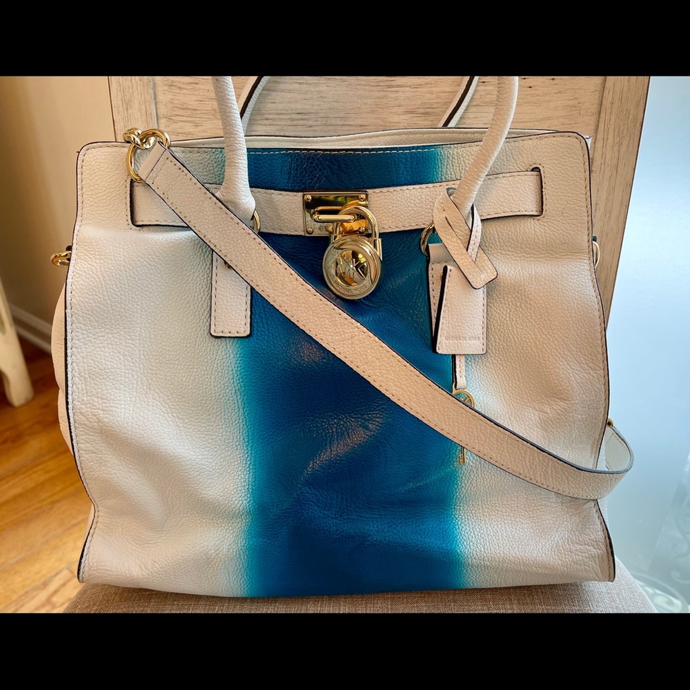 Michael Kors Hamilton White and Blue Spray Tote
